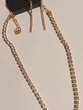 paparazzi Gold Crystal Tennis Necklace with Linear Drop Earrings